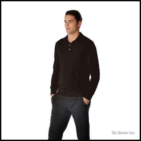 Men's Cashmere Polo Pullover Sweater Classic Elegant Lightweight Warm
